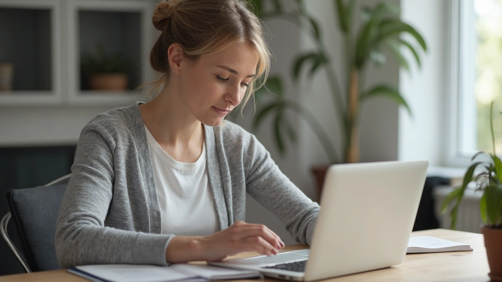 Close-up van iemand die een email schrijft op een laptop in een rustige werkomgeving